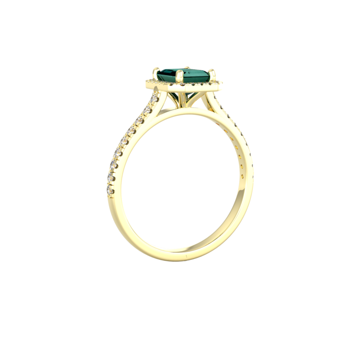 By Request 9ct Yellow Gold Green Tourmaline & Diamond Halo Ring with Diamond Shoulders