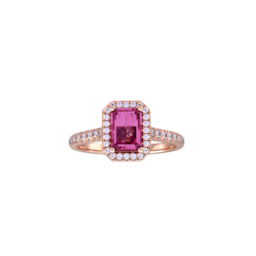 37894427 - 9ct Rose Gold Pink Tourmaline & Diamond Halo Ring with Diamond Shoulders