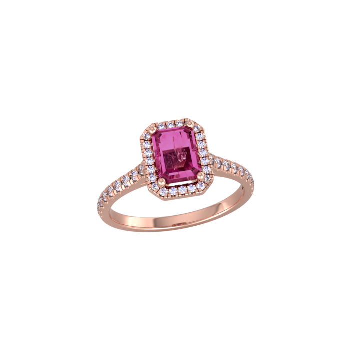 By Request 9ct Rose Gold Pink Tourmaline & Diamond Halo Ring with Diamond Shoulders