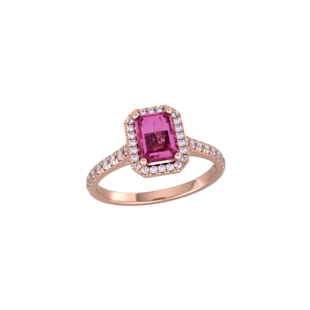 By Request 9ct Rose Gold Pink Tourmaline & Diamond Halo Ring with Diamond Shoulders