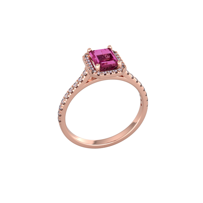 By Request 9ct Rose Gold Pink Tourmaline & Diamond Halo Ring with Diamond Shoulders