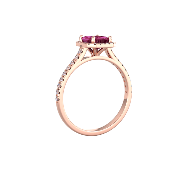 By Request 9ct Rose Gold Pink Tourmaline & Diamond Halo Ring with Diamond Shoulders