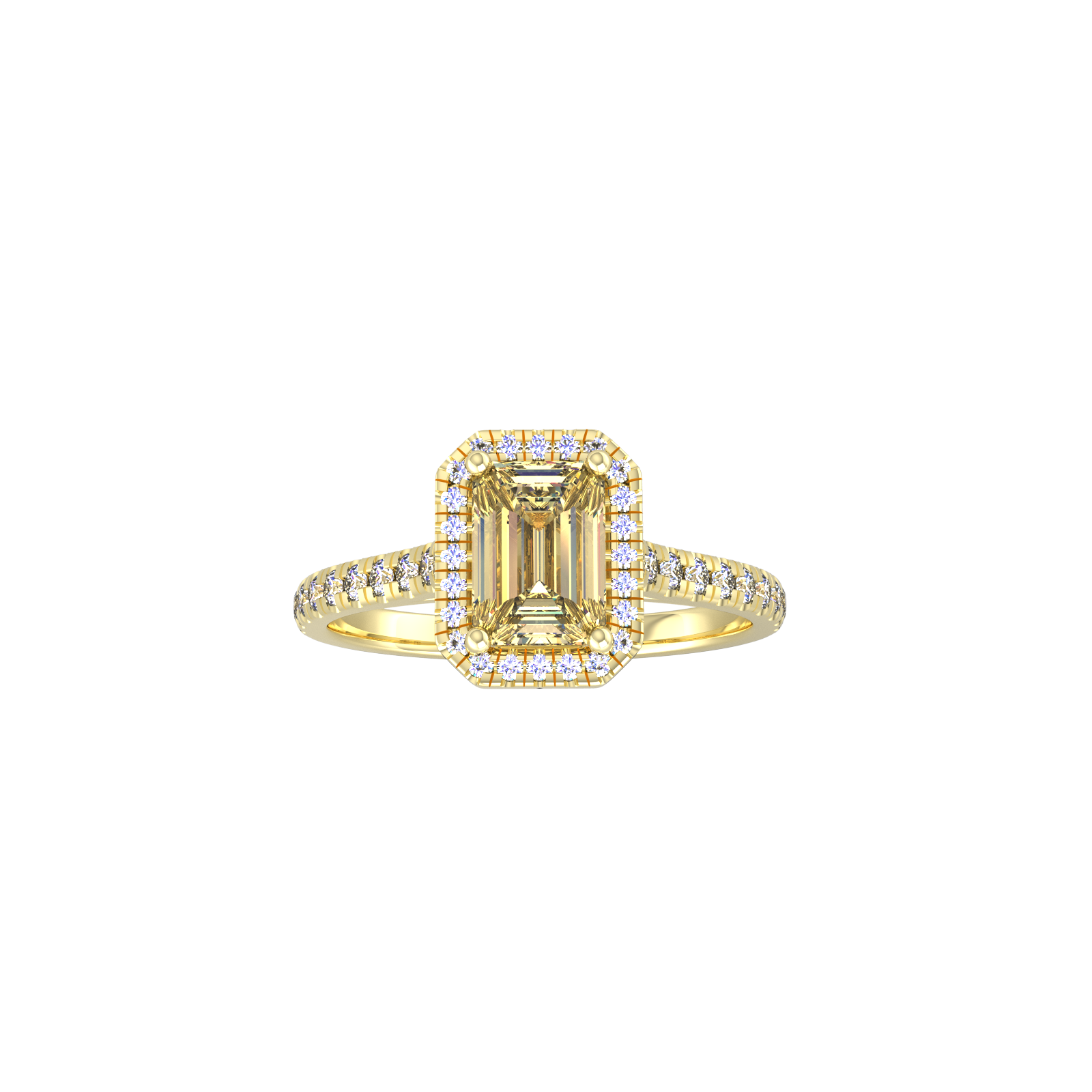 9ct Yellow Gold Citrine & Diamond Halo Ring with Diamond Shoulders - Ring Size H