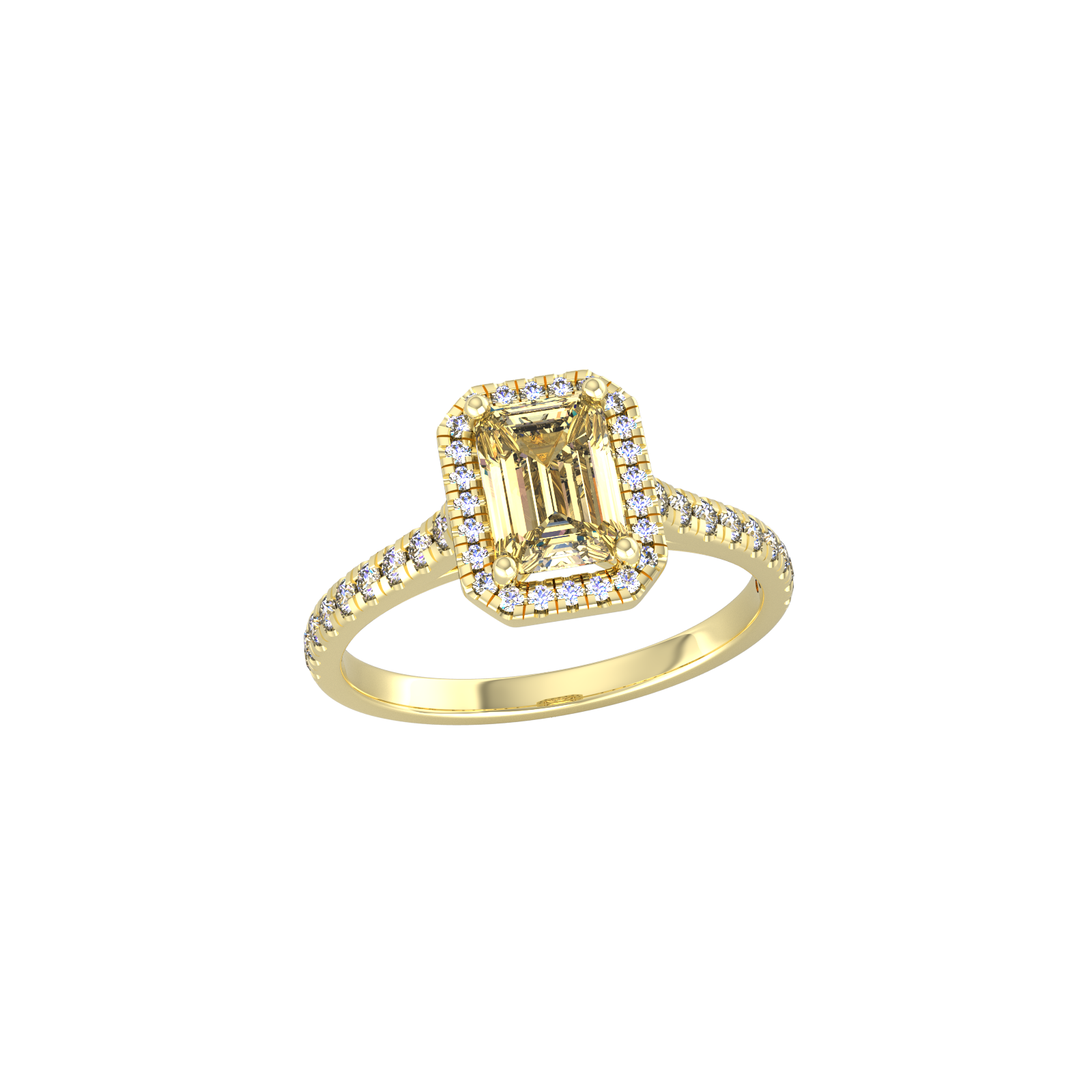 By Request 9ct Yellow Gold Citrine & Diamond Halo Ring with Diamond Shoulders - Ring Size Y.5