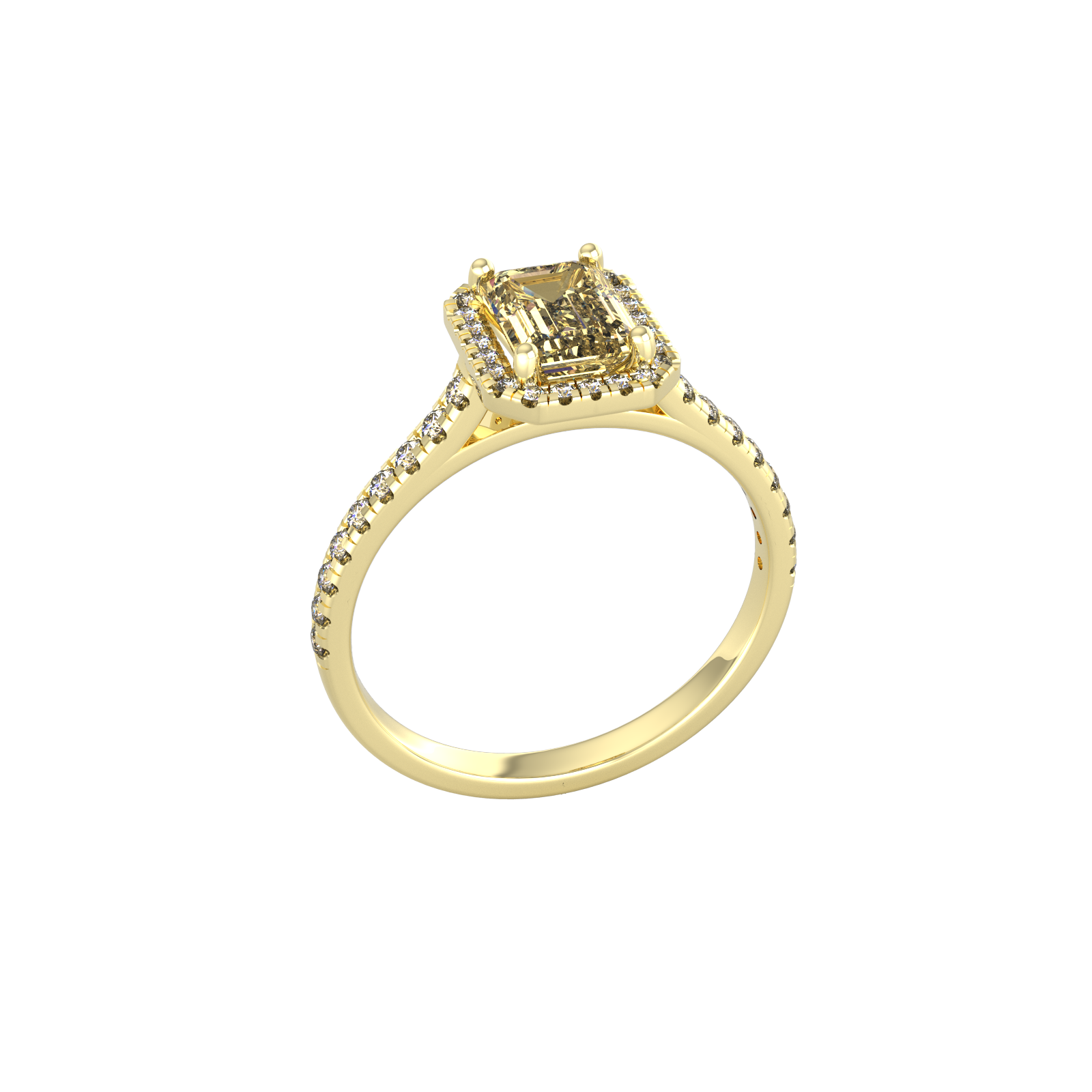 By Request 9ct Yellow Gold Citrine & Diamond Halo Ring with Diamond Shoulders - Ring Size Y.5