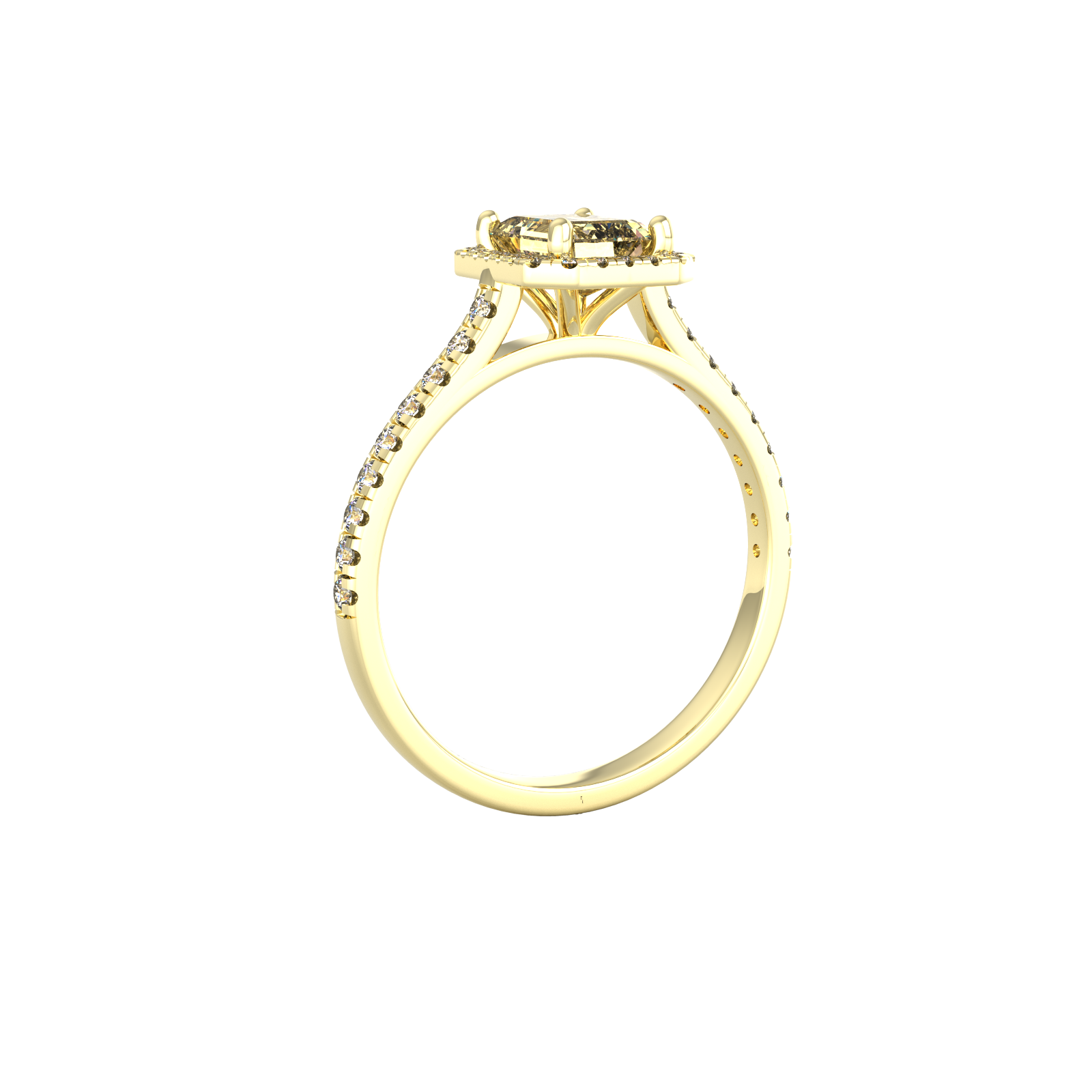 By Request 9ct Yellow Gold Citrine & Diamond Halo Ring with Diamond Shoulders - Ring Size Y.5