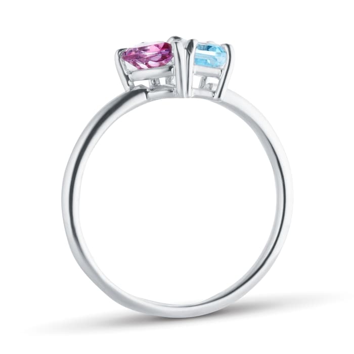 By Request 18ct White Gold Moi Et Toi Pear Pink Topaz & Rectangular Blue Topaz Ring