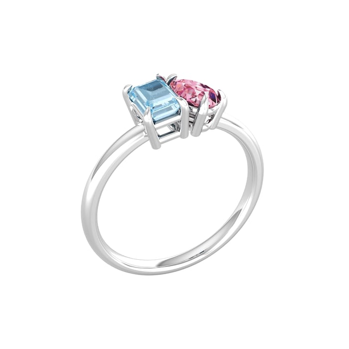 By Request 18ct White Gold Moi Et Toi Pear Pink Topaz & Rectangular Blue Topaz Ring