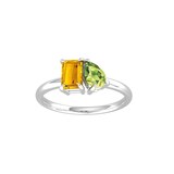 By Request 9ct White Gold Moi Et Toi Pear Peridot & Rectangular Citrine Ring