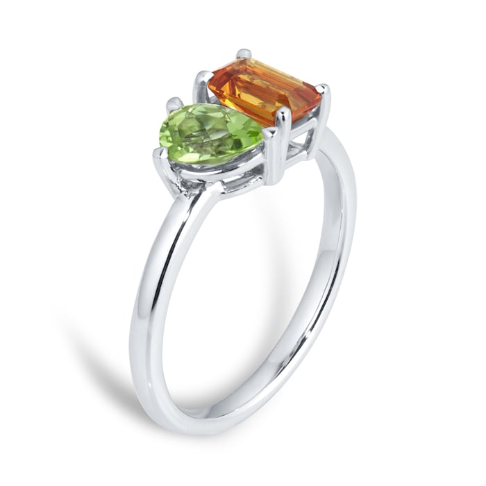 By Request 9ct White Gold Moi Et Toi Pear Peridot & Rectangular Citrine Ring