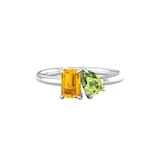By Request 18ct White Gold Moi Et Toi Pear Peridot & Rectangular Citrine Ring