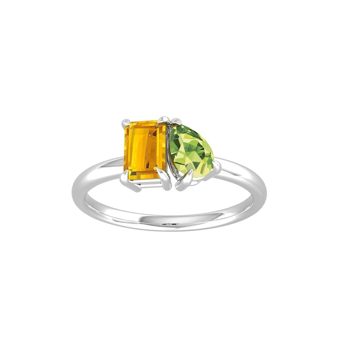 By Request 18ct White Gold Moi Et Toi Pear Peridot & Rectangular Citrine Ring