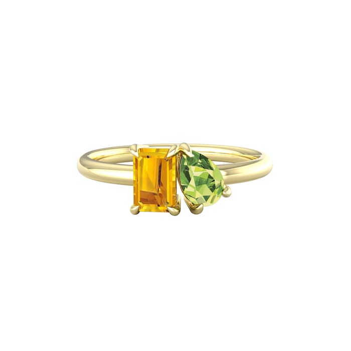 By Request 9ct Yellow Gold Moi Et Toi Pear Peridot & Rectangular Citrine Ring