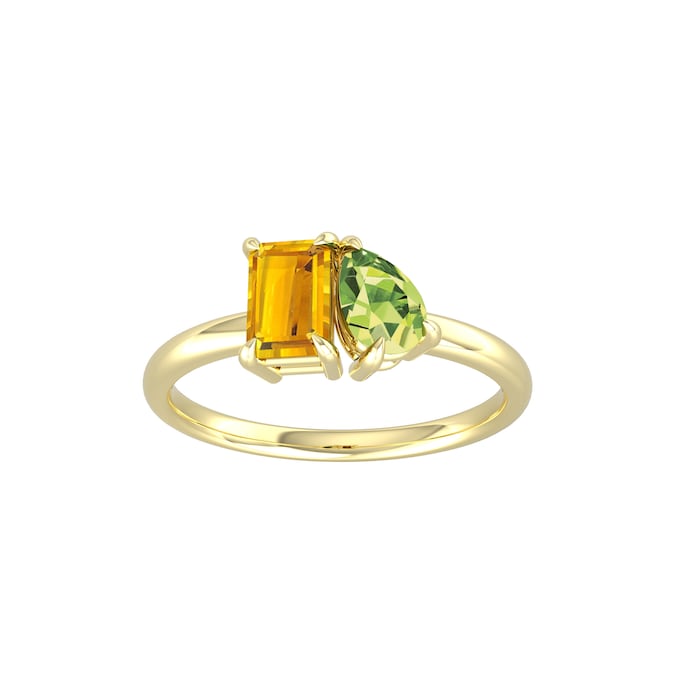 By Request 9ct Yellow Gold Moi Et Toi Pear Peridot & Rectangular Citrine Ring