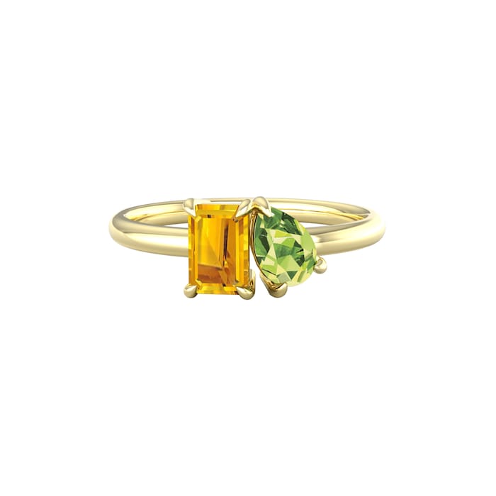 By Request 18ct Yellow Gold Moi Et Toi Pear Peridot & Rectangular Citrine Ring