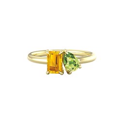 37894438 - 18ct Yellow Gold Moi Et Toi Pear Peridot & Rectangular Citrine Ring