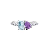 By Request 9ct White Gold Moi Et Toi Pear Amethyst & Rectangular Aquamarine Ring