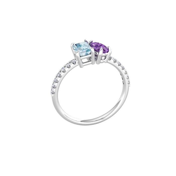 By Request 9ct White Gold Moi Et Toi Pear Amethyst & Rectangular Aquamarine Ring