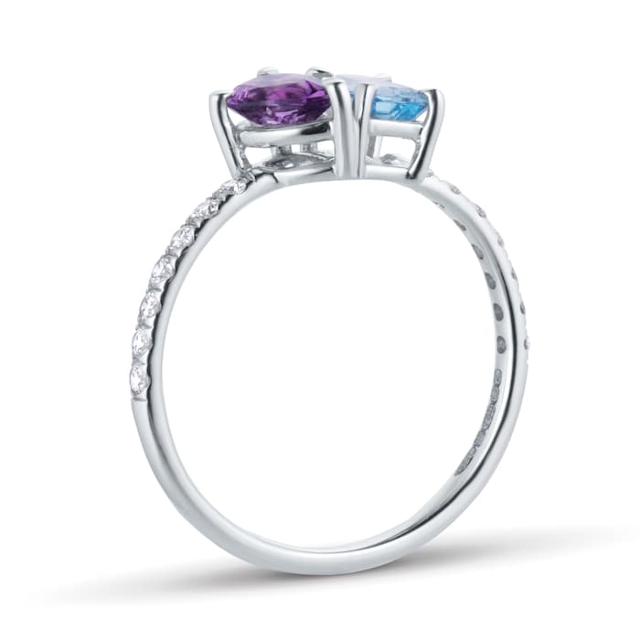 By Request 18ct White Gold Moi Et Toi Pear Amethyst & Rectangular Aquamarine Ring