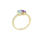 By Request 18ct Yellow Gold Moi Et Toi Pear Amethyst & Rectangular Aquamarine Ring