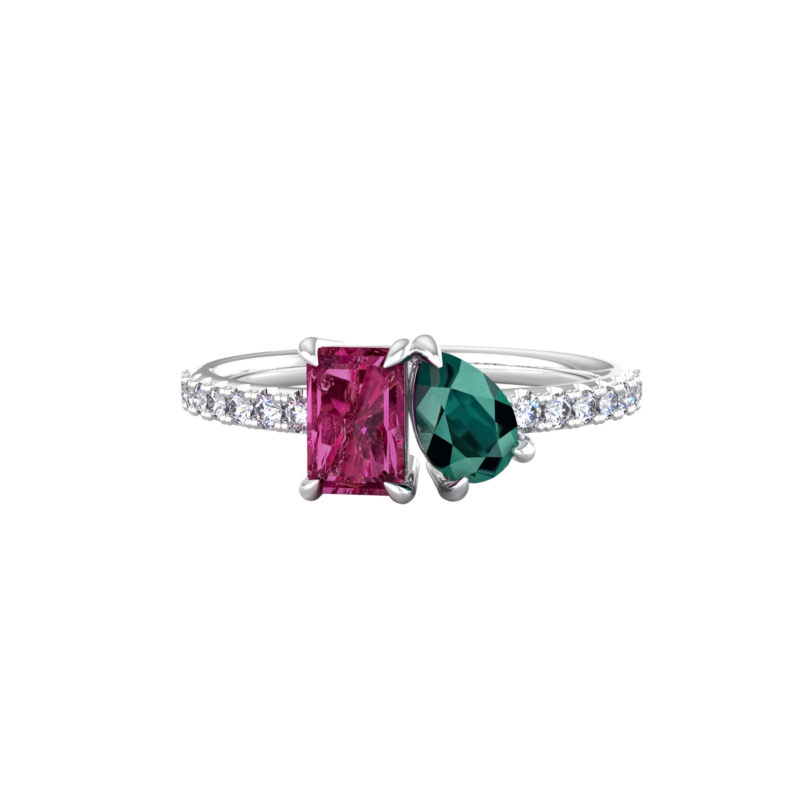 Dazzling Green Tourmaline Ring Nested in Diamonds – FabOn5th.com