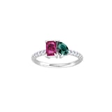 By Request 9ct White Gold Moi Et Toi Pear Green Tourmaline & Rectangular Pink Tourmaline Ring