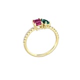 By Request 9ct Yellow Gold Moi Et Toi Pear Green Tourmaline & Rectangular Pink Tourmaline Ring
