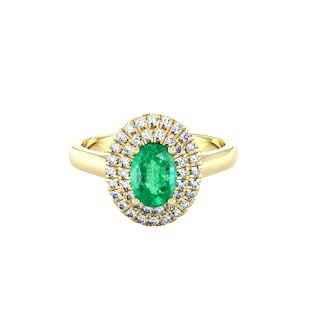 By Request 18ct Yellow Gold Emerald & Diamond Double Halo Cluster Ring