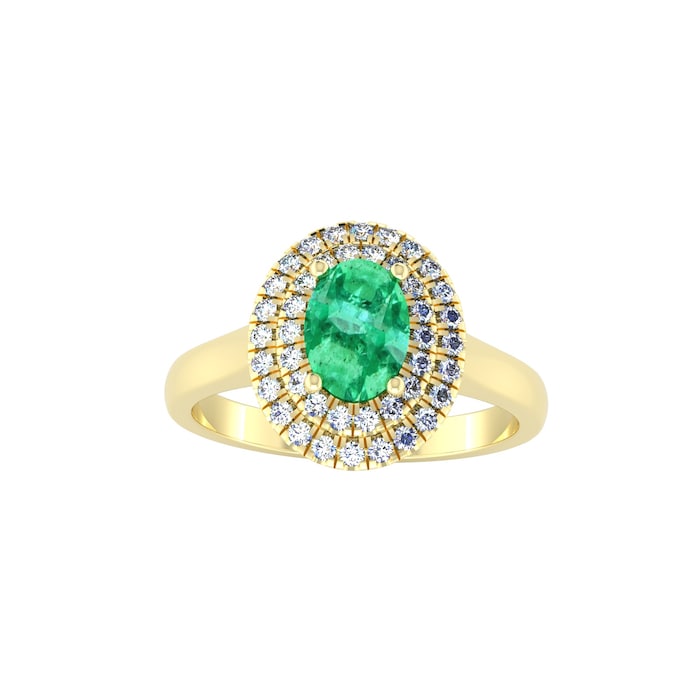 By Request 18ct Yellow Gold Emerald & Diamond Double Halo Cluster Ring