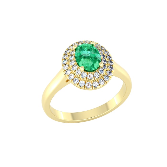 By Request 18ct Yellow Gold Emerald & Diamond Double Halo Cluster Ring