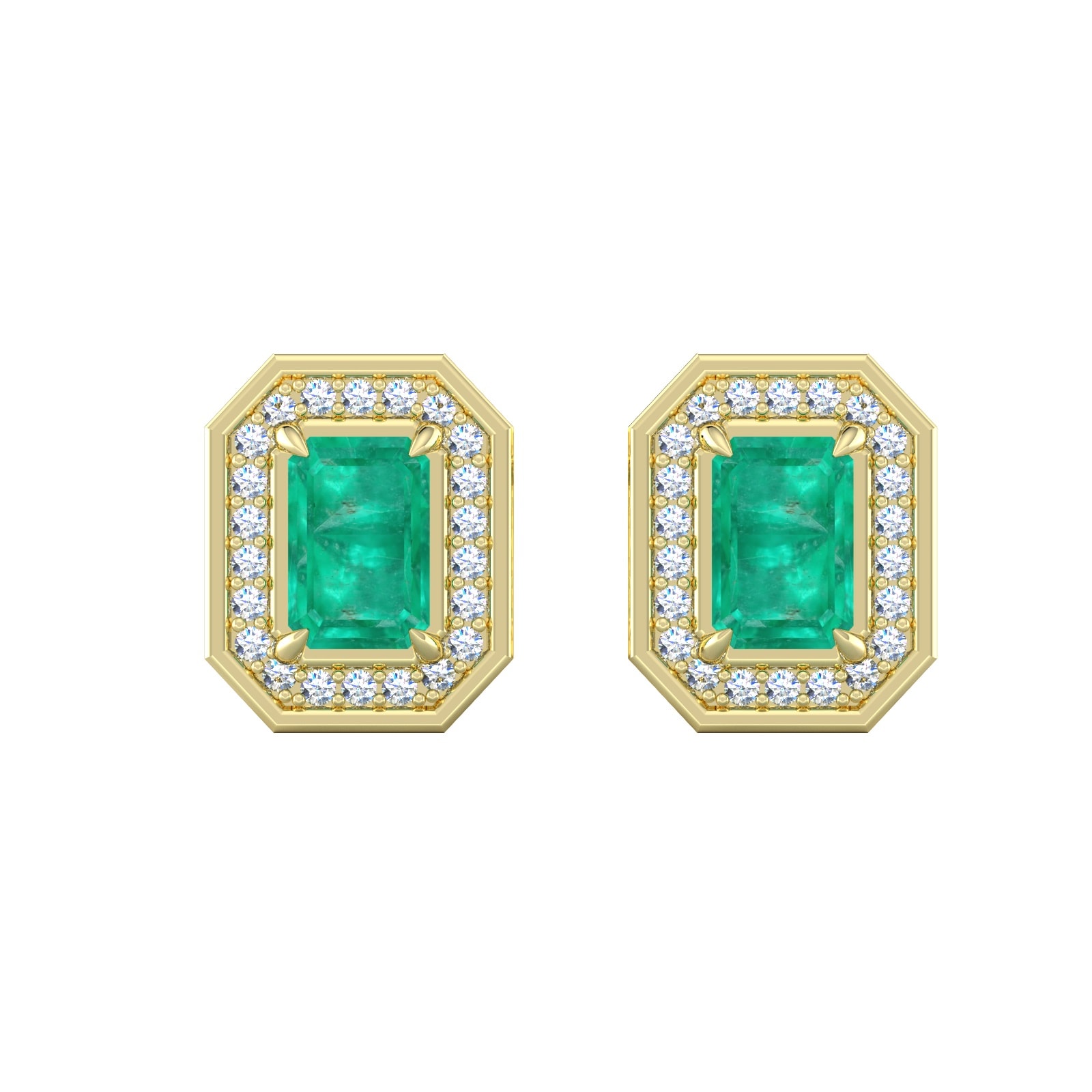 18ct Yellow Gold Emerald Diamond Cluster Stud Earrings