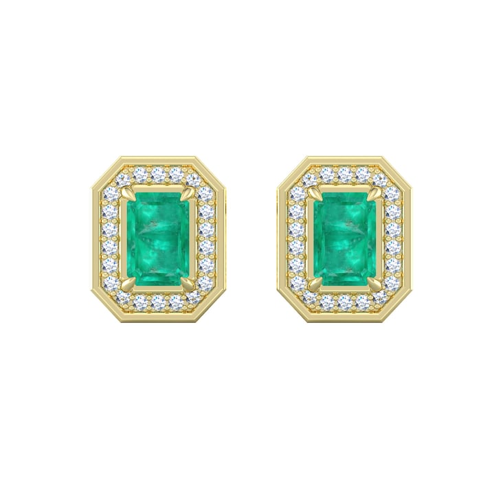 By Request 18ct Yellow Gold Emerald & Diamond Cluster Stud Earrings
