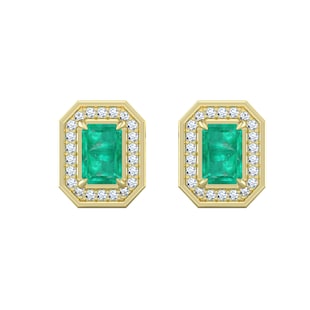 By Request 18ct Yellow Gold Emerald & Diamond Cluster Stud Earrings