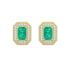37894456 - 18ct Yellow Gold Emerald 
Diamond Cluster Stud Earrings