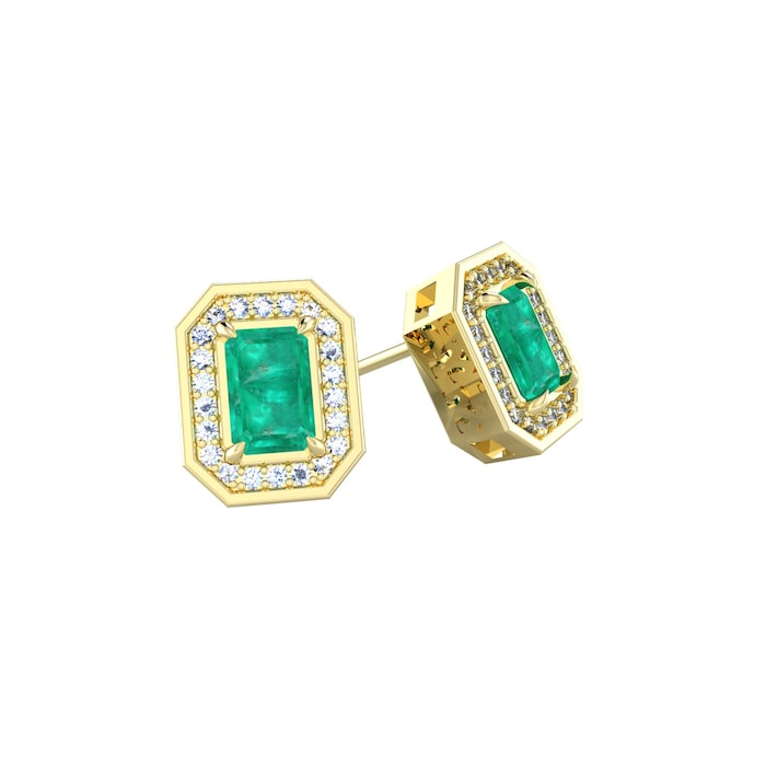 By Request 18ct Yellow Gold Emerald & Diamond Cluster Stud Earrings