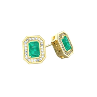 By Request 18ct Yellow Gold Emerald & Diamond Cluster Stud Earrings