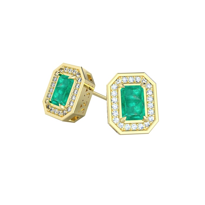 By Request 18ct Yellow Gold Emerald & Diamond Cluster Stud Earrings