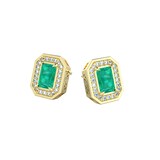 By Request 18ct Yellow Gold Emerald & Diamond Cluster Stud Earrings