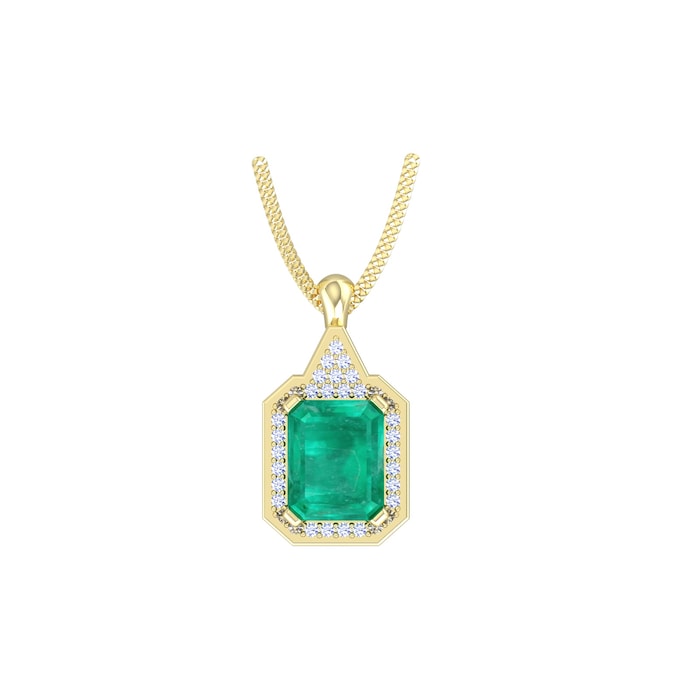 By Request 18ct Yellow Gold Emerald & Diamond Cluster Pendant & Chain