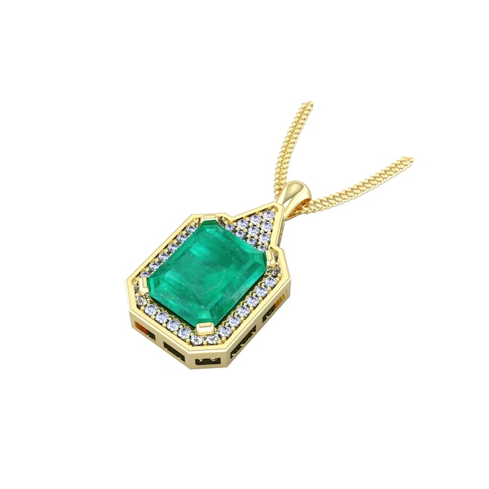 By Request 18ct Yellow Gold Emerald & Diamond Cluster Pendant & Chain