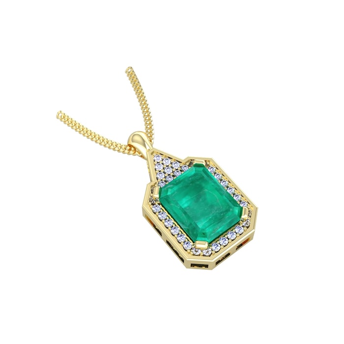 By Request 18ct Yellow Gold Emerald & Diamond Cluster Pendant & Chain