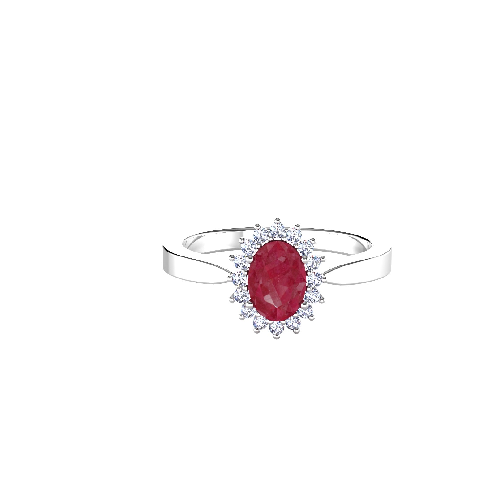 By Request 18ct White Gold Ruby & Diamond Cluster Ring - Ring Size E By Request 18ct White Gold Ruby & Diamond Cluster Ring - Ring Size E