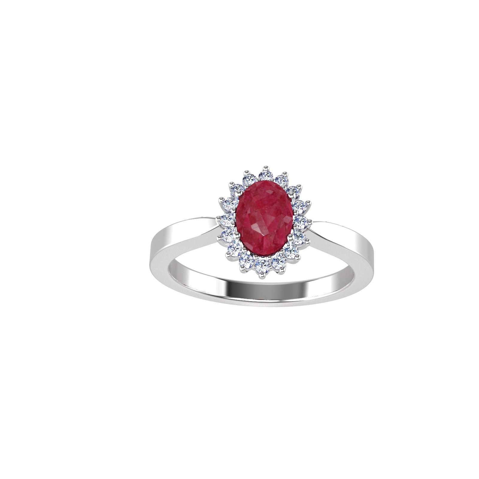 By Request 18ct White Gold Ruby & Diamond Cluster Ring - Ring Size E By Request 18ct White Gold Ruby & Diamond Cluster Ring - Ring Size E