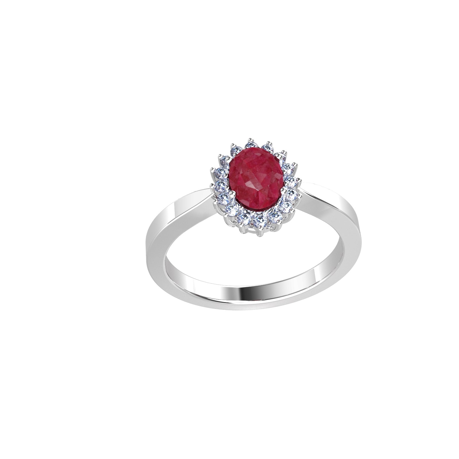 By Request 18ct White Gold Ruby & Diamond Cluster Ring - Ring Size E By Request 18ct White Gold Ruby & Diamond Cluster Ring - Ring Size E