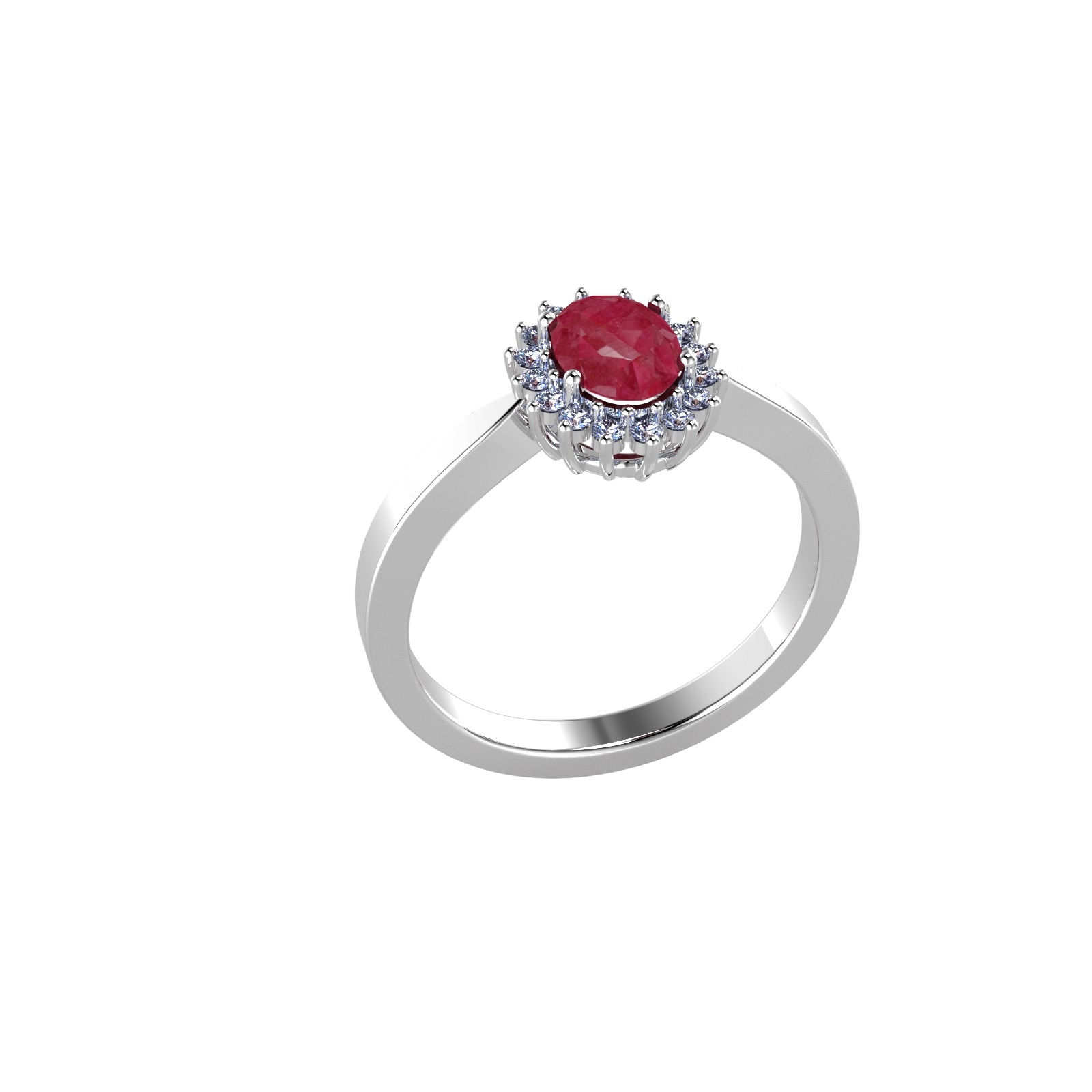 By Request 18ct White Gold Ruby & Diamond Cluster Ring - Ring Size E By Request 18ct White Gold Ruby & Diamond Cluster Ring - Ring Size E