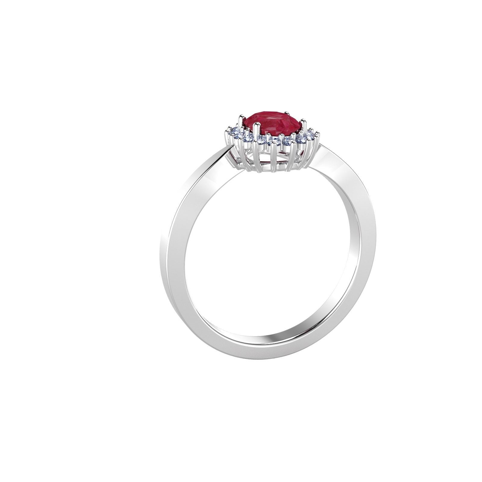 By Request 18ct White Gold Ruby & Diamond Cluster Ring - Ring Size E By Request 18ct White Gold Ruby & Diamond Cluster Ring - Ring Size E