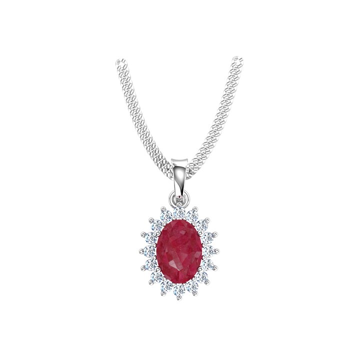 By Request 18ct White Gold Ruby & Diamond Cluster Pendant & Chain