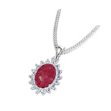 By Request 18ct White Gold Ruby & Diamond Cluster Pendant & Chain