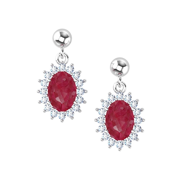 By Request 18ct White Gold Ruby & Diamond Cluster Drop Earrings