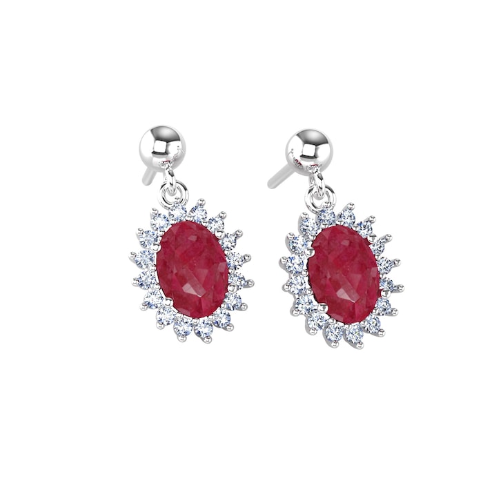By Request 18ct White Gold Ruby & Diamond Cluster Drop Earrings